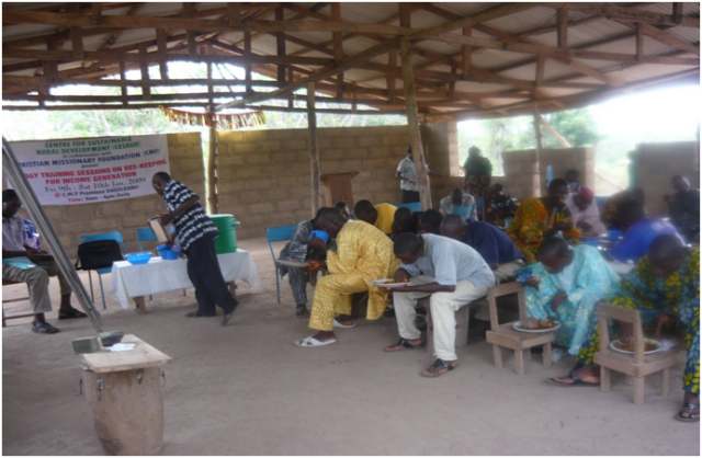 Participants feasting at the occasion